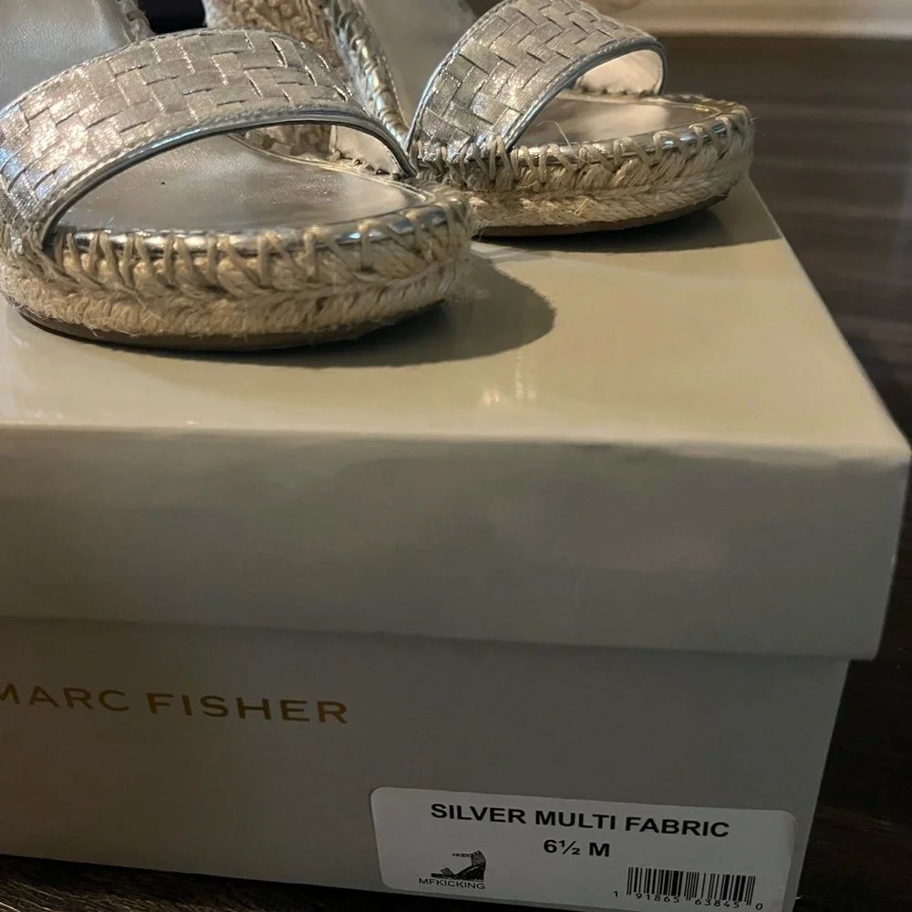 Marc Fisher Metallic Silver Wedge Sandals - Picture 3 of 8